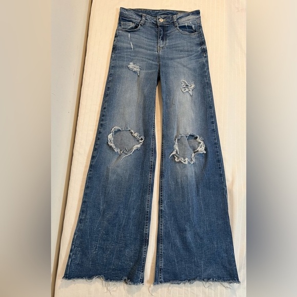 Koaj Palazzo Wide Leg High Rise Distressed Denim Jeans Size 6 - Picture 4 of 14